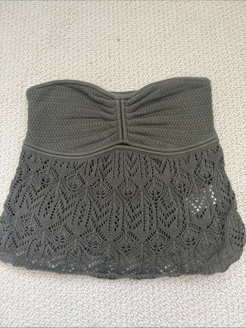 American Eagle Outfitters Olive Green Crochet Strapless Top